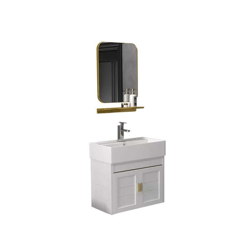 Glam Metal Base Vanity Wall Mount Bath Vanity Set with Soft Close Door Vanity & Faucet & Mirrors White Clearhalo 'Bathroom Remodel & Bathroom Fixtures' 'Bathroom Vanities' 'bathroom_vanities' 'Home Improvement' 'home_improvement' 'home_improvement_bathroom_vanities' 7416490