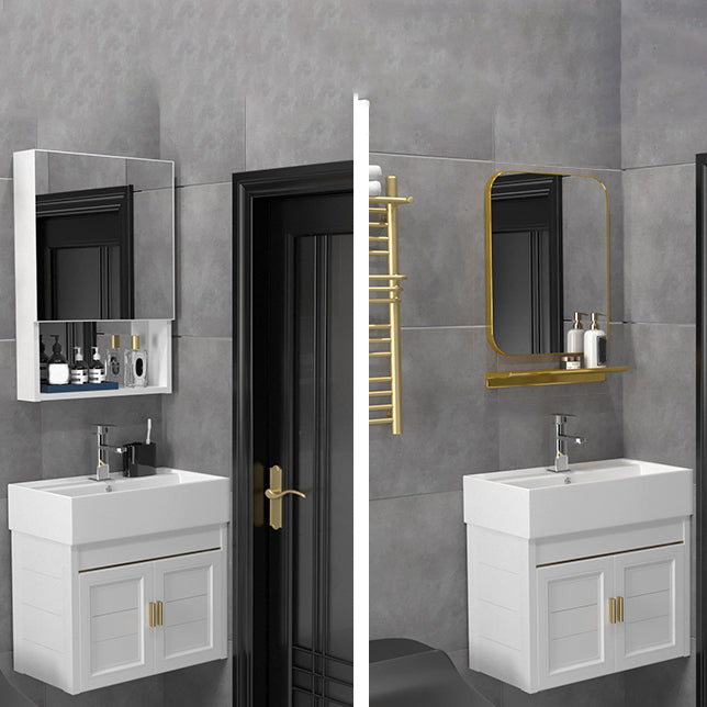 Glam Metal Base Vanity Wall Mount Bath Vanity Set with Soft Close Door Clearhalo 'Bathroom Remodel & Bathroom Fixtures' 'Bathroom Vanities' 'bathroom_vanities' 'Home Improvement' 'home_improvement' 'home_improvement_bathroom_vanities' 7416497