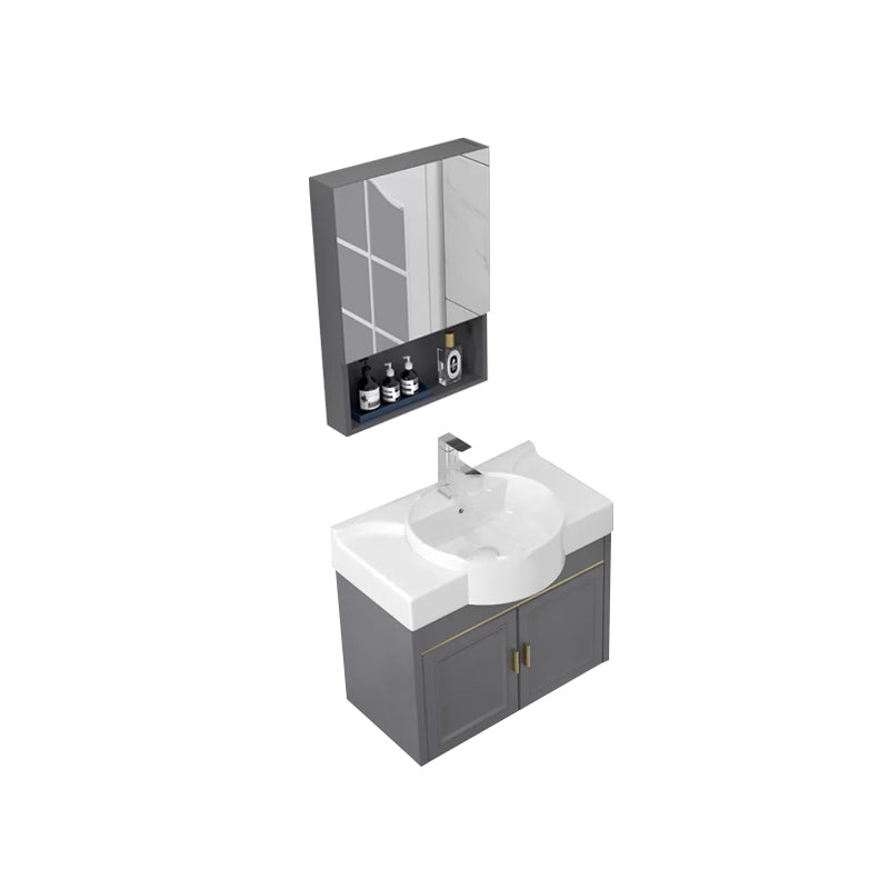 Glam Metal Base Vanity Wall Mount Bath Vanity Set with Soft Close Door Vanity & Faucet & Mirror Cabinet 22"L x 14"W x 20"H Gray Clearhalo 'Bathroom Remodel & Bathroom Fixtures' 'Bathroom Vanities' 'bathroom_vanities' 'Home Improvement' 'home_improvement' 'home_improvement_bathroom_vanities' 7416502