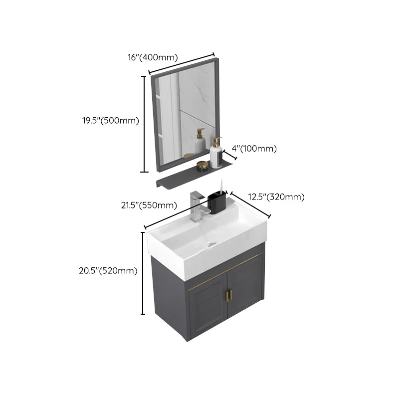 Glam Metal Base Vanity Wall Mount Bath Vanity Set with Soft Close Door Clearhalo 'Bathroom Remodel & Bathroom Fixtures' 'Bathroom Vanities' 'bathroom_vanities' 'Home Improvement' 'home_improvement' 'home_improvement_bathroom_vanities' 7416511