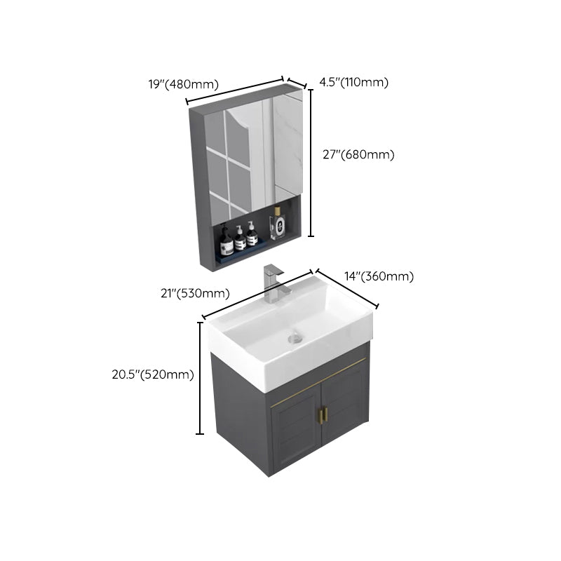 Glam Metal Base Vanity Wall Mount Bath Vanity Set with Soft Close Door Clearhalo 'Bathroom Remodel & Bathroom Fixtures' 'Bathroom Vanities' 'bathroom_vanities' 'Home Improvement' 'home_improvement' 'home_improvement_bathroom_vanities' 7416525