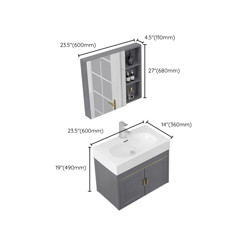 Glam Metal Base Vanity Wall Mount Bath Vanity Set with Soft Close Door Clearhalo 'Bathroom Remodel & Bathroom Fixtures' 'Bathroom Vanities' 'bathroom_vanities' 'Home Improvement' 'home_improvement' 'home_improvement_bathroom_vanities' 7416527