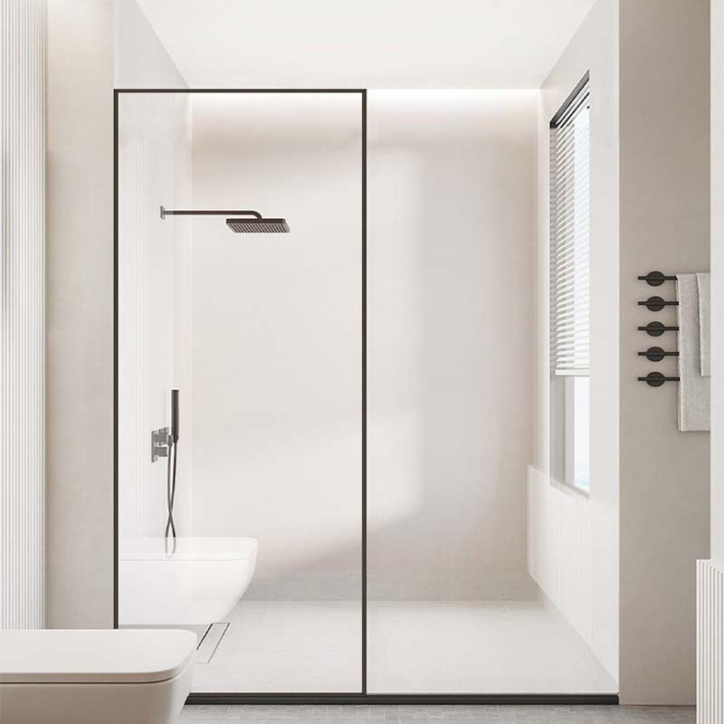 Black Fixed Shower Screen Full Frame Half Partition Bathroom Door Transparent Left Clearhalo 'Bathroom Remodel & Bathroom Fixtures' 'Home Improvement' 'home_improvement' 'home_improvement_shower_tub_doors' 'Shower and Tub Doors' 'shower_tub_doors' 'Showers & Bathtubs' 7417109