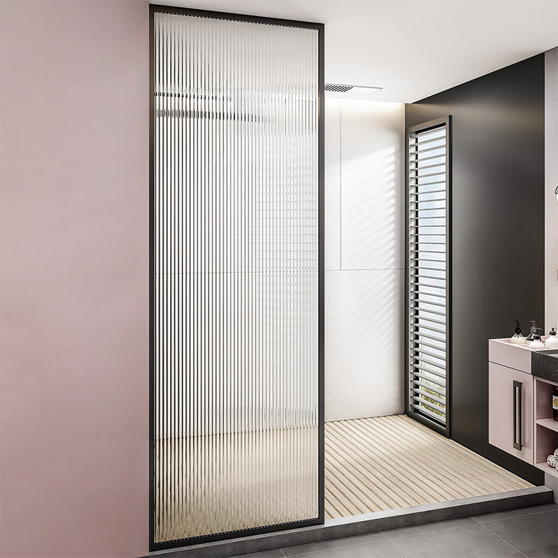 Black Fixed Shower Screen Full Frame Half Partition Bathroom Door Changhong Glass Left Clearhalo 'Bathroom Remodel & Bathroom Fixtures' 'Home Improvement' 'home_improvement' 'home_improvement_shower_tub_doors' 'Shower and Tub Doors' 'shower_tub_doors' 'Showers & Bathtubs' 7417110