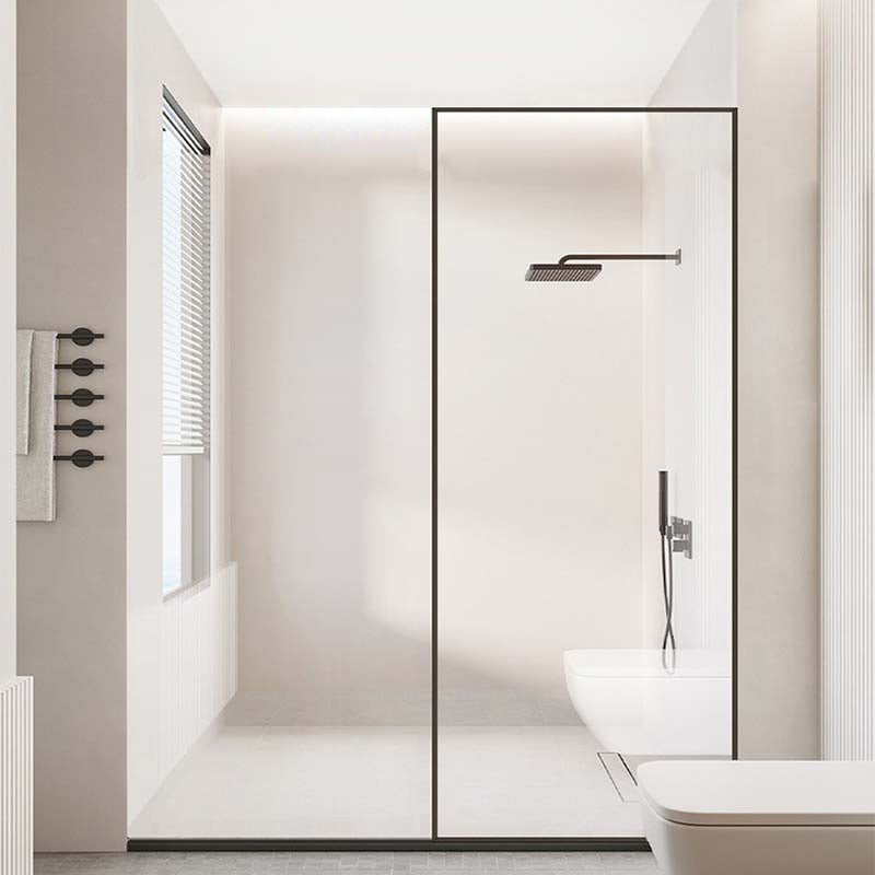 Black Fixed Shower Screen Full Frame Half Partition Bathroom Door Transparent Right Clearhalo 'Bathroom Remodel & Bathroom Fixtures' 'Home Improvement' 'home_improvement' 'home_improvement_shower_tub_doors' 'Shower and Tub Doors' 'shower_tub_doors' 'Showers & Bathtubs' 7417111