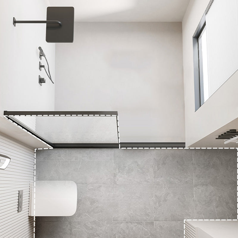 Black Fixed Shower Screen Full Frame Half Partition Bathroom Door Clearhalo 'Bathroom Remodel & Bathroom Fixtures' 'Home Improvement' 'home_improvement' 'home_improvement_shower_tub_doors' 'Shower and Tub Doors' 'shower_tub_doors' 'Showers & Bathtubs' 7417117