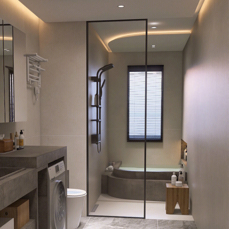 Black Fixed Shower Screen Full Frame Half Partition Shower Door Transparent Clearhalo 'Bathroom Remodel & Bathroom Fixtures' 'Home Improvement' 'home_improvement' 'home_improvement_shower_tub_doors' 'Shower and Tub Doors' 'shower_tub_doors' 'Showers & Bathtubs' 7417140