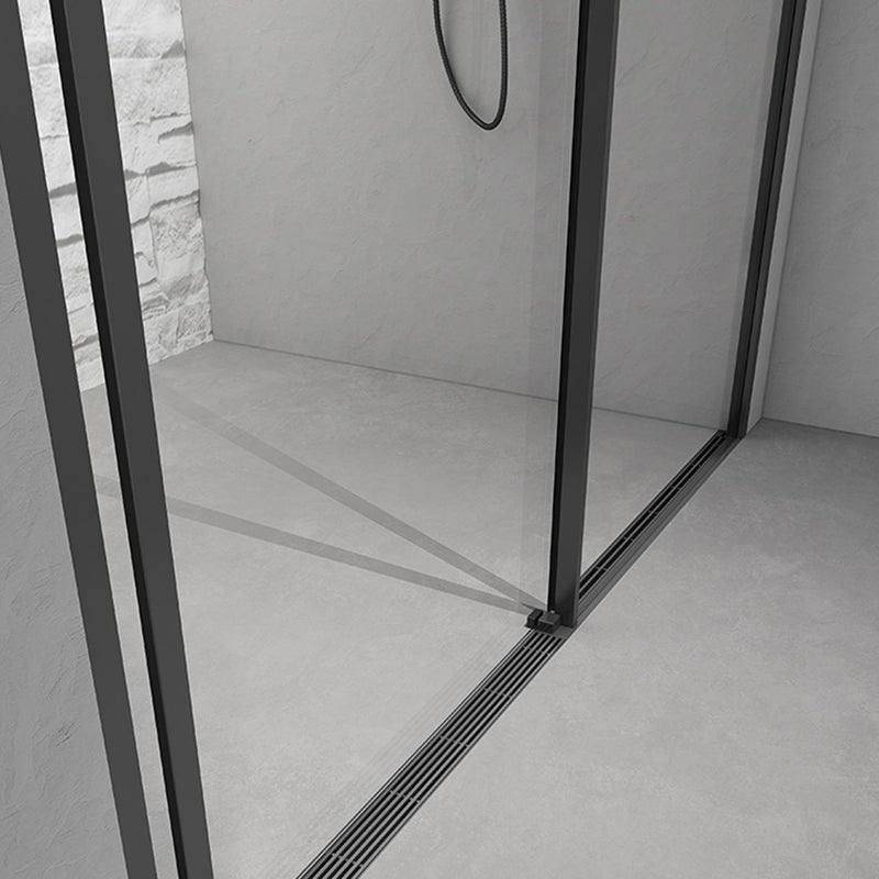 Gray Narrow Side Shower Door Single Sliding Door Tempered Glass Shower Door Clearhalo 'Bathroom Remodel & Bathroom Fixtures' 'Home Improvement' 'home_improvement' 'home_improvement_shower_tub_doors' 'Shower and Tub Doors' 'shower_tub_doors' 'Showers & Bathtubs' 7417177