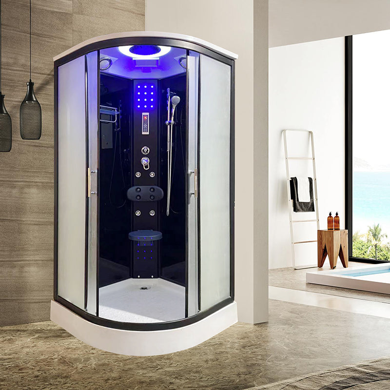 Neo-Round Shower Stall Framed Double Sliding Tinted Shower Kit Clearhalo 'Bathroom Remodel & Bathroom Fixtures' 'Home Improvement' 'home_improvement' 'home_improvement_shower_stalls_enclosures' 'Shower Stalls & Enclosures' 'shower_stalls_enclosures' 'Showers & Bathtubs' 7417223