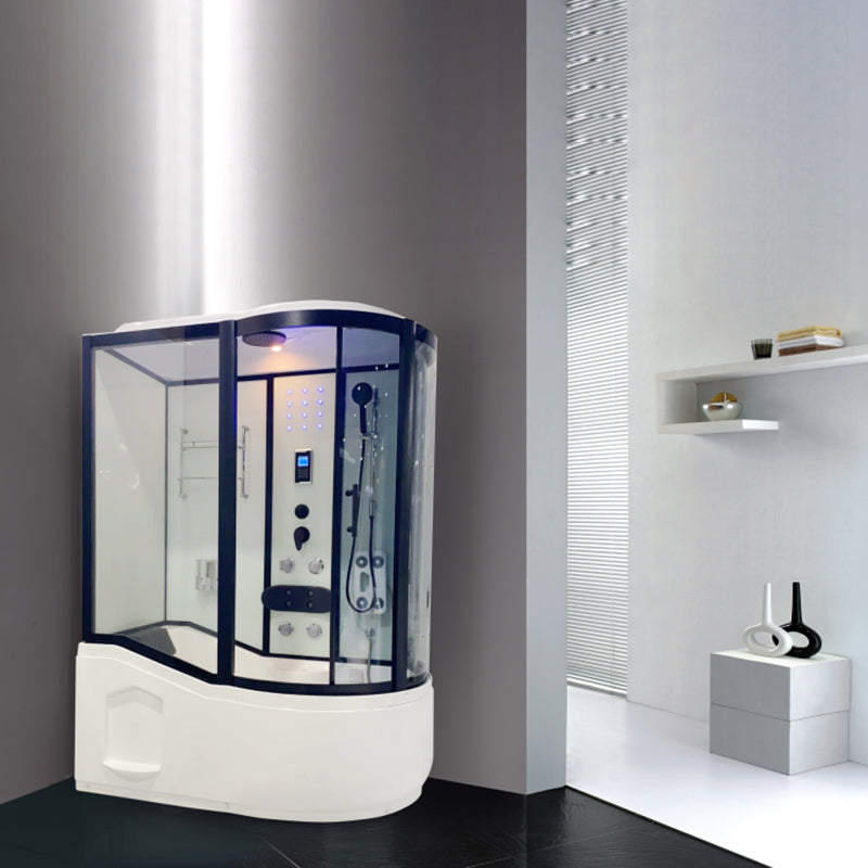 Framed Tub & Shower Kit Single Sliding Rounded Tinted Tub & Shower Kit Clearhalo 'Bathroom Remodel & Bathroom Fixtures' 'Home Improvement' 'home_improvement' 'home_improvement_shower_stalls_enclosures' 'Shower Stalls & Enclosures' 'shower_stalls_enclosures' 'Showers & Bathtubs' 7417241