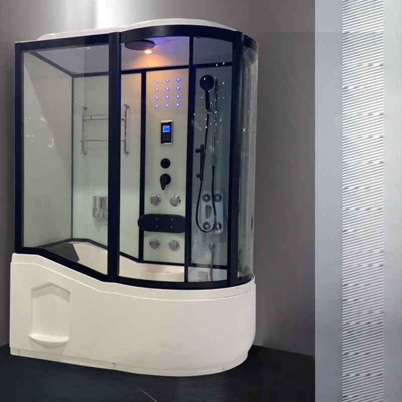 Framed Tub & Shower Kit Single Sliding Rounded Tinted Tub & Shower Kit 59"L x 35"W x 85"H Right Black Clearhalo 'Bathroom Remodel & Bathroom Fixtures' 'Home Improvement' 'home_improvement' 'home_improvement_shower_stalls_enclosures' 'Shower Stalls & Enclosures' 'shower_stalls_enclosures' 'Showers & Bathtubs' 7417242