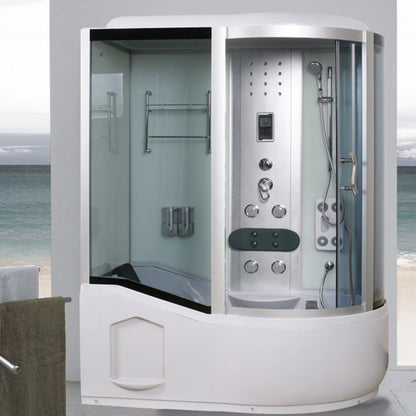 Framed Tub & Shower Kit Single Sliding Rounded Tinted Tub & Shower Kit Right White Clearhalo 'Bathroom Remodel & Bathroom Fixtures' 'Home Improvement' 'home_improvement' 'home_improvement_shower_stalls_enclosures' 'Shower Stalls & Enclosures' 'shower_stalls_enclosures' 'Showers & Bathtubs' 7417243