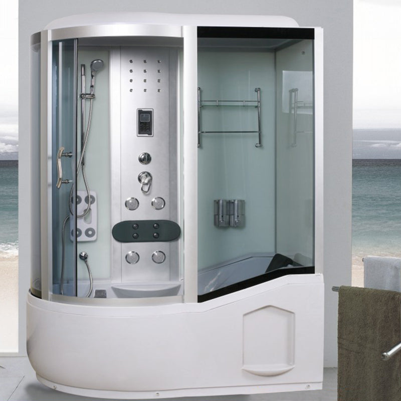 Framed Tub & Shower Kit Single Sliding Rounded Tinted Tub & Shower Kit Left White Clearhalo 'Bathroom Remodel & Bathroom Fixtures' 'Home Improvement' 'home_improvement' 'home_improvement_shower_stalls_enclosures' 'Shower Stalls & Enclosures' 'shower_stalls_enclosures' 'Showers & Bathtubs' 7417245