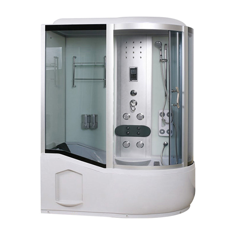 Framed Tub & Shower Kit Single Sliding Rounded Tinted Tub & Shower Kit Clearhalo 'Bathroom Remodel & Bathroom Fixtures' 'Home Improvement' 'home_improvement' 'home_improvement_shower_stalls_enclosures' 'Shower Stalls & Enclosures' 'shower_stalls_enclosures' 'Showers & Bathtubs' 7417253