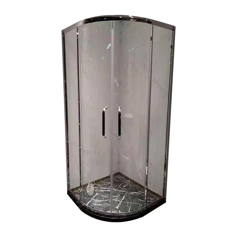 Clear Tempered Glass Shower Stall Round Shower Enclosure on Corner Silver Clearhalo 'Bathroom Remodel & Bathroom Fixtures' 'Home Improvement' 'home_improvement' 'home_improvement_shower_stalls_enclosures' 'Shower Stalls & Enclosures' 'shower_stalls_enclosures' 'Showers & Bathtubs' 7417263