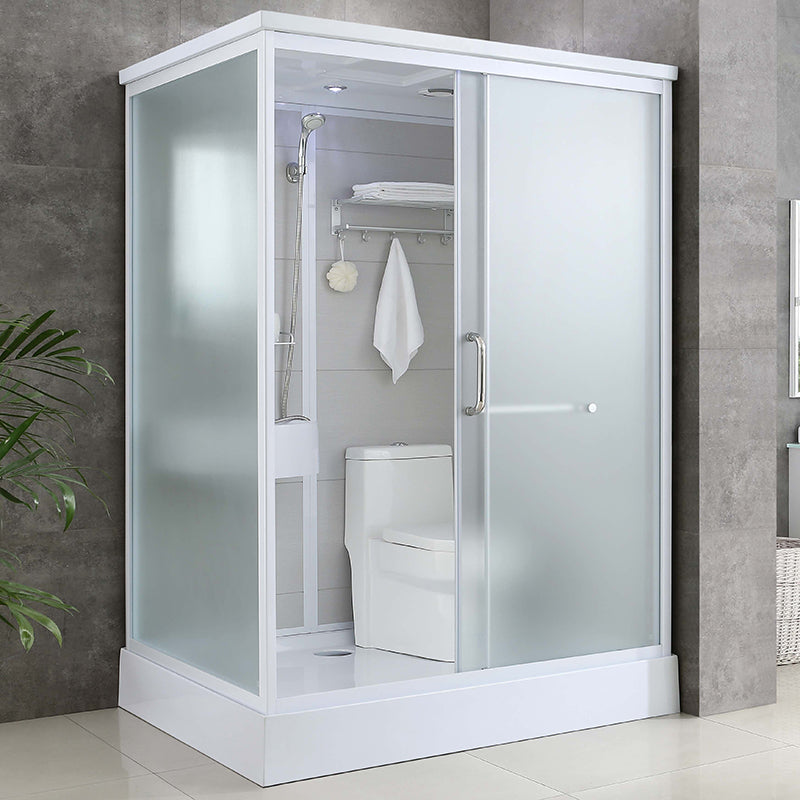Single Sliding Rectangle Shower Kit Tempered Framed Shower Stall 55"L x 43"W x 85"H Toilet Only Rectangle Clearhalo 'Bathroom Remodel & Bathroom Fixtures' 'Home Improvement' 'home_improvement' 'home_improvement_shower_stalls_enclosures' 'Shower Stalls & Enclosures' 'shower_stalls_enclosures' 'Showers & Bathtubs' 7417369