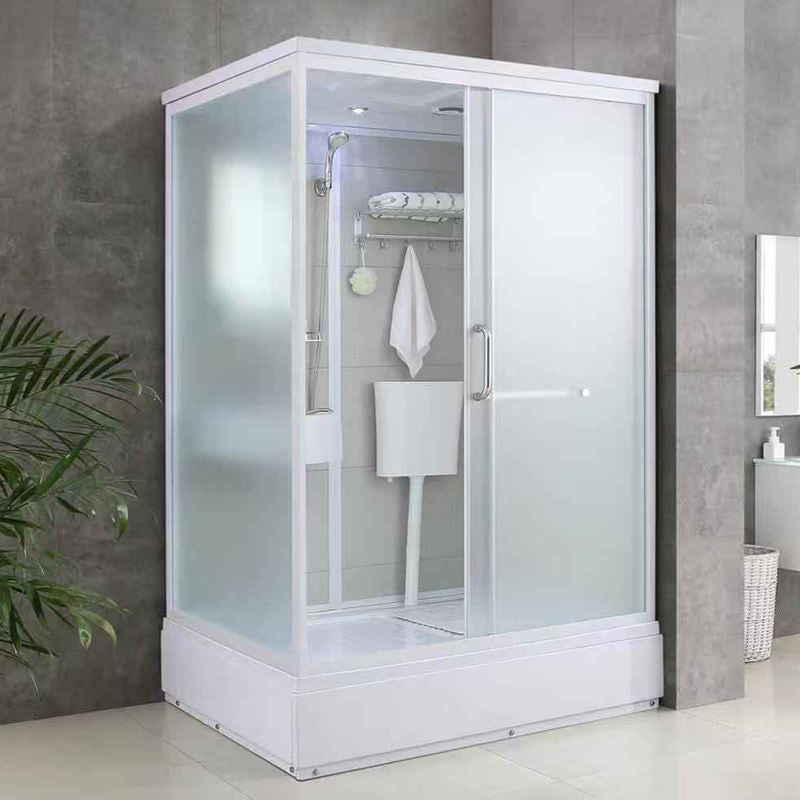 Single Sliding Rectangle Shower Kit Tempered Framed Shower Stall 55"L x 43"W x 85"H Latrine Pit Included Rectangle Clearhalo 'Bathroom Remodel & Bathroom Fixtures' 'Home Improvement' 'home_improvement' 'home_improvement_shower_stalls_enclosures' 'Shower Stalls & Enclosures' 'shower_stalls_enclosures' 'Showers & Bathtubs' 7417381