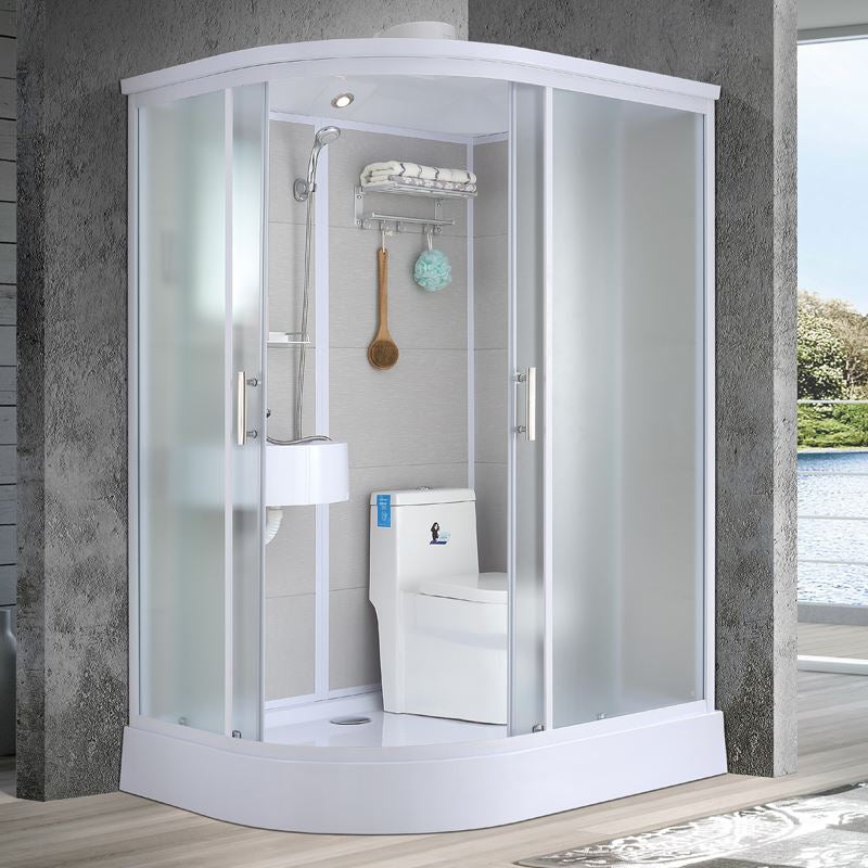 Single Sliding Rectangle Shower Kit Tempered Framed Shower Stall 55"L x 43"W x 85"H Toilet Only Round Clearhalo 'Bathroom Remodel & Bathroom Fixtures' 'Home Improvement' 'home_improvement' 'home_improvement_shower_stalls_enclosures' 'Shower Stalls & Enclosures' 'shower_stalls_enclosures' 'Showers & Bathtubs' 7417383