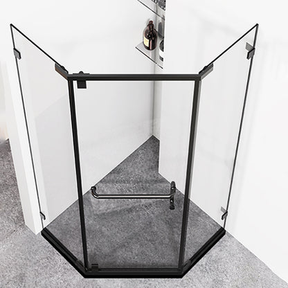 Neo-Angle Tempered Glass Shower Enclosure Black Framed Shower Kit Black Clearhalo 'Bathroom Remodel & Bathroom Fixtures' 'Home Improvement' 'home_improvement' 'home_improvement_shower_stalls_enclosures' 'Shower Stalls & Enclosures' 'shower_stalls_enclosures' 'Showers & Bathtubs' 7417463