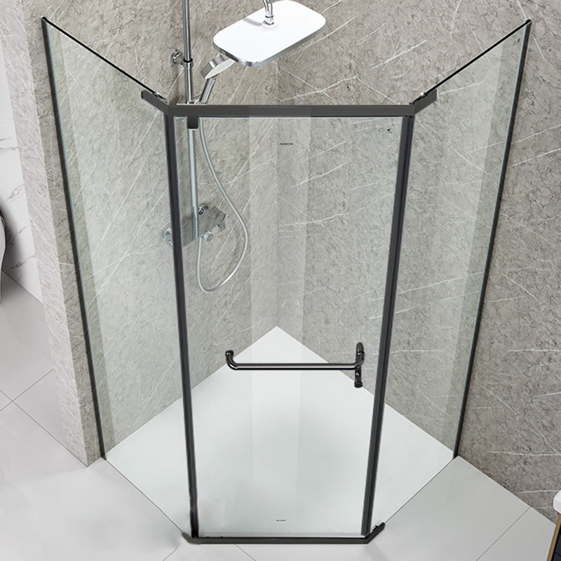Neo-Angle Tempered Glass Shower Enclosure Black Framed Shower Kit Clearhalo 'Bathroom Remodel & Bathroom Fixtures' 'Home Improvement' 'home_improvement' 'home_improvement_shower_stalls_enclosures' 'Shower Stalls & Enclosures' 'shower_stalls_enclosures' 'Showers & Bathtubs' 7417465
