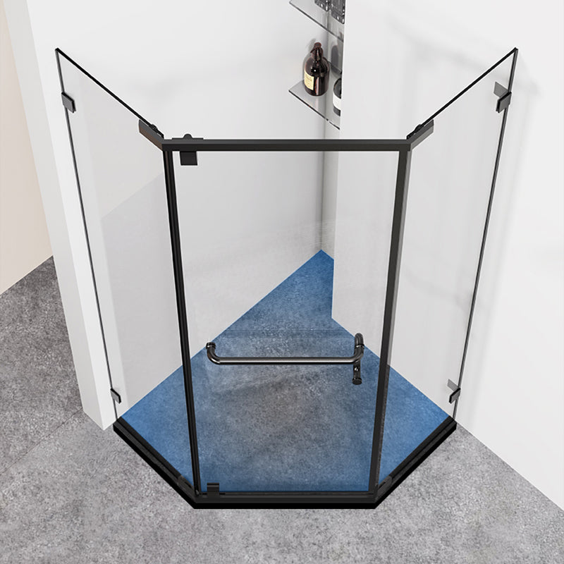 Neo-Angle Tempered Glass Shower Enclosure Black Framed Shower Kit Clearhalo 'Bathroom Remodel & Bathroom Fixtures' 'Home Improvement' 'home_improvement' 'home_improvement_shower_stalls_enclosures' 'Shower Stalls & Enclosures' 'shower_stalls_enclosures' 'Showers & Bathtubs' 7417467