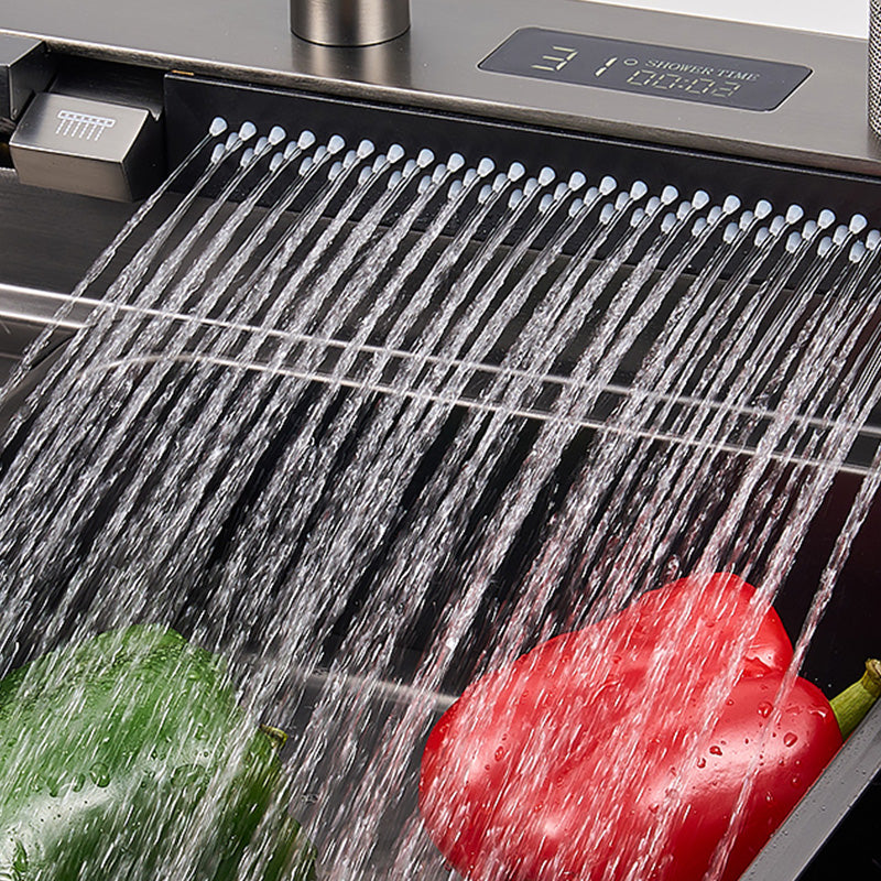 Modern Workstation Sink Stainless Steel with Soundproofing and Cutting-Board Kitchen Sink Clearhalo 'Home Improvement' 'home_improvement' 'home_improvement_kitchen_sinks' 'Kitchen Remodel & Kitchen Fixtures' 'Kitchen Sinks & Faucet Components' 'Kitchen Sinks' 'kitchen_sinks' 7418681