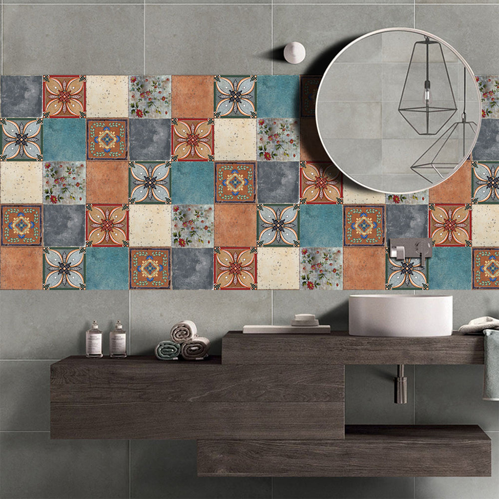 Traditional Peel and Stick Backsplash PVC Mosaic Tile Wallpaper for Kitchen Backsplash Orange/ Blue Clearhalo 'Flooring 'Home Improvement' 'home_improvement' 'home_improvement_peel_stick_blacksplash' 'Peel & Stick Backsplash Tile' 'peel_stick_blacksplash' 'Walls & Ceilings' Walls and Ceiling' 7419086
