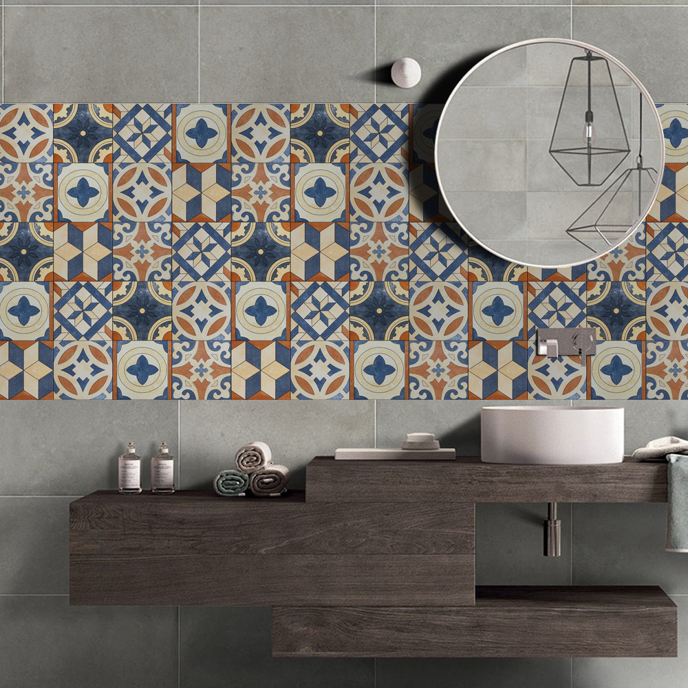 Traditional Peel and Stick Backsplash PVC Mosaic Tile Wallpaper for Kitchen Backsplash Blue-Orange Clearhalo 'Flooring 'Home Improvement' 'home_improvement' 'home_improvement_peel_stick_blacksplash' 'Peel & Stick Backsplash Tile' 'peel_stick_blacksplash' 'Walls & Ceilings' Walls and Ceiling' 7419096