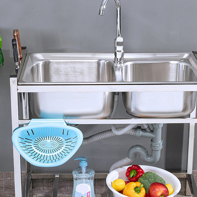 Modern Style Kitchen Sink Stainless Steel Drop-In Kitchen Double Sink with Drain Assembly Clearhalo 'Home Improvement' 'home_improvement' 'home_improvement_kitchen_sinks' 'Kitchen Remodel & Kitchen Fixtures' 'Kitchen Sinks & Faucet Components' 'Kitchen Sinks' 'kitchen_sinks' 7419314