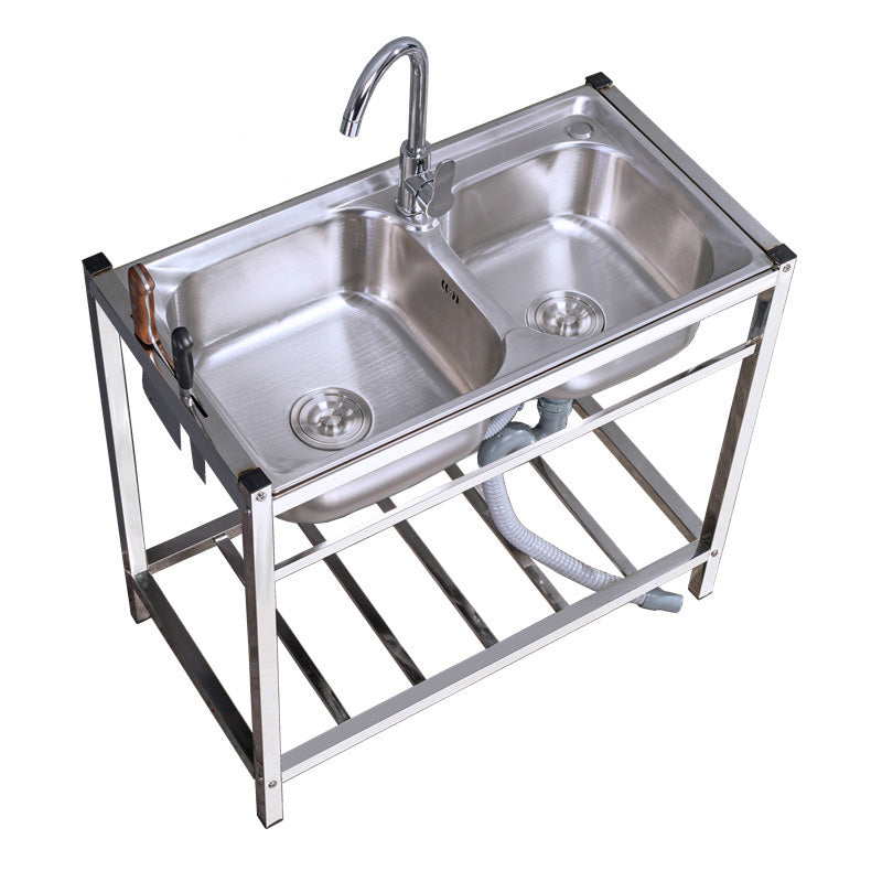 Modern Style Kitchen Sink Stainless Steel Drop-In Kitchen Double Sink with Drain Assembly Clearhalo 'Home Improvement' 'home_improvement' 'home_improvement_kitchen_sinks' 'Kitchen Remodel & Kitchen Fixtures' 'Kitchen Sinks & Faucet Components' 'Kitchen Sinks' 'kitchen_sinks' 7419319