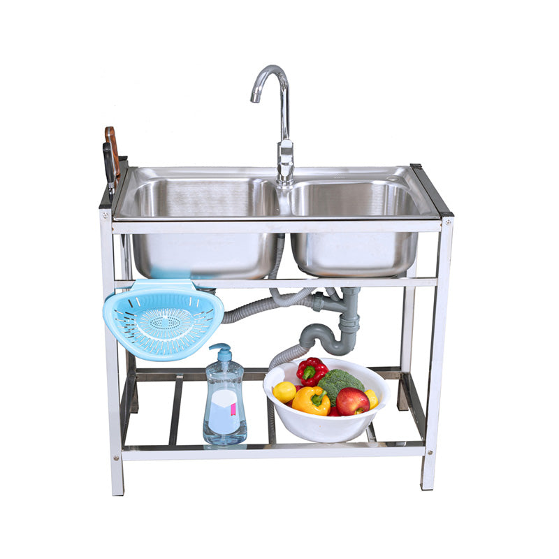 Modern Style Kitchen Sink Stainless Steel Drop-In Kitchen Double Sink with Drain Assembly Clearhalo 'Home Improvement' 'home_improvement' 'home_improvement_kitchen_sinks' 'Kitchen Remodel & Kitchen Fixtures' 'Kitchen Sinks & Faucet Components' 'Kitchen Sinks' 'kitchen_sinks' 7419321