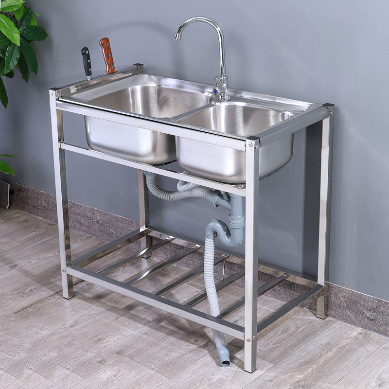 Modern Style Kitchen Sink Stainless Steel Drop-In Kitchen Double Sink with Drain Assembly Clearhalo 'Home Improvement' 'home_improvement' 'home_improvement_kitchen_sinks' 'Kitchen Remodel & Kitchen Fixtures' 'Kitchen Sinks & Faucet Components' 'Kitchen Sinks' 'kitchen_sinks' 7419322