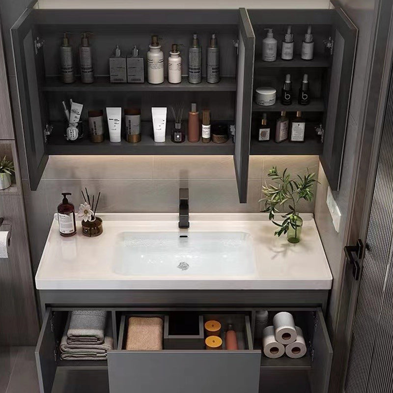 Wall Mount Bathroom Vanity Modern Bathroom Vanity Set with Mirror Clearhalo 'Bathroom Remodel & Bathroom Fixtures' 'Bathroom Vanities' 'bathroom_vanities' 'Home Improvement' 'home_improvement' 'home_improvement_bathroom_vanities' 7419589