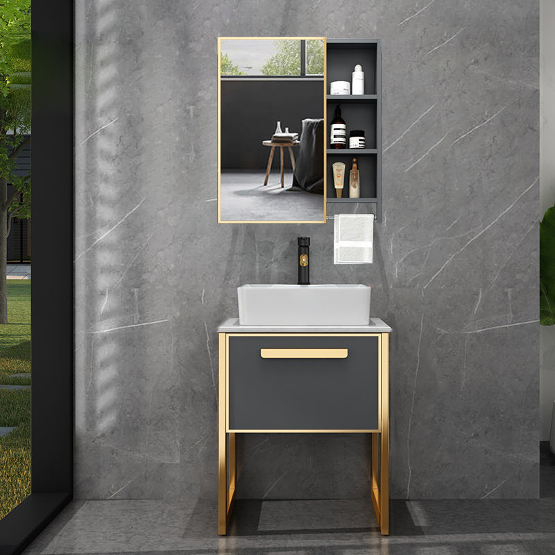 Glam Freestanding Bathroom Sink Vanity Faucet Included Bathroom Vanity Vanity & Faucet & Mirror Cabinet 24"L x 18"W x 28"H Clearhalo 'Bathroom Remodel & Bathroom Fixtures' 'Bathroom Vanities' 'bathroom_vanities' 'Home Improvement' 'home_improvement' 'home_improvement_bathroom_vanities' 7419611