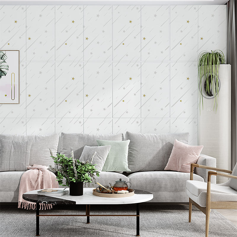 Contemporary Wall Ceiling Cartoon Print Peel and Stick Waterproof Wall Panel White 10-Piece Set Clearhalo 'Flooring 'Home Improvement' 'home_improvement' 'home_improvement_wall_paneling' 'Wall Paneling' 'wall_paneling' 'Walls & Ceilings' Walls and Ceiling' 7421214