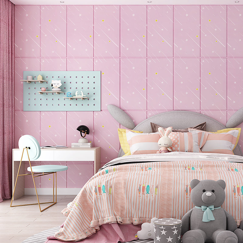 Contemporary Wall Ceiling Cartoon Print Peel and Stick Waterproof Wall Panel Pink 10-Piece Set Clearhalo 'Flooring 'Home Improvement' 'home_improvement' 'home_improvement_wall_paneling' 'Wall Paneling' 'wall_paneling' 'Walls & Ceilings' Walls and Ceiling' 7421216