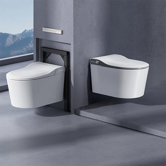 Contemporary Wall Mounted Bidet Elongated White Foot Sensor Ceramic Heated Seat Clearhalo 'Bathroom Remodel & Bathroom Fixtures' 'Bidets' 'Home Improvement' 'home_improvement' 'home_improvement_bidets' 'Toilets & Bidets' 7421349