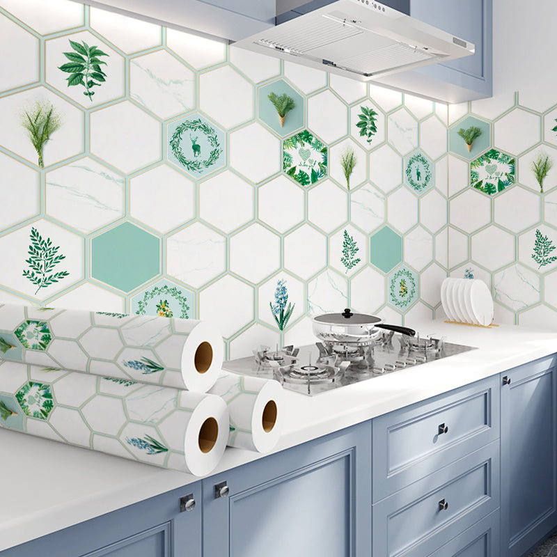 Modern Peel & Stick Field Tile Plastic Wallpaper for Backsplash Wall White-Green Clearhalo 'Flooring 'Home Improvement' 'home_improvement' 'home_improvement_peel_stick_blacksplash' 'Peel & Stick Backsplash Tile' 'peel_stick_blacksplash' 'Walls & Ceilings' Walls and Ceiling' 7421752