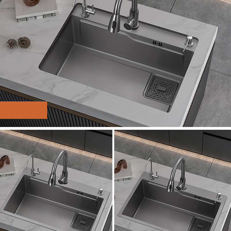 Modern Kitchen Bar Sink Stainless Steel with Basket Strainer Workstation Ledge Clearhalo 'Home Improvement' 'home_improvement' 'home_improvement_kitchen_sinks' 'Kitchen Remodel & Kitchen Fixtures' 'Kitchen Sinks & Faucet Components' 'Kitchen Sinks' 'kitchen_sinks' 7422023