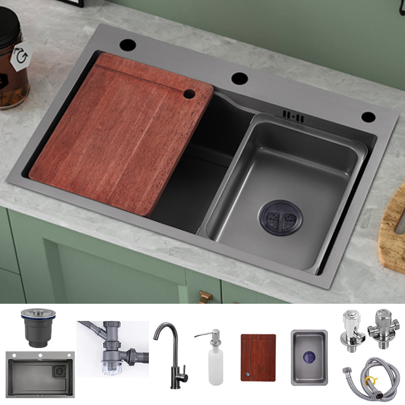 Modern Kitchen Bar Sink Stainless Steel with Basket Strainer Workstation Ledge Sink with Faucet Round Shape Faucet with Soap Dispenser Clearhalo 'Home Improvement' 'home_improvement' 'home_improvement_kitchen_sinks' 'Kitchen Remodel & Kitchen Fixtures' 'Kitchen Sinks & Faucet Components' 'Kitchen Sinks' 'kitchen_sinks' 7422024