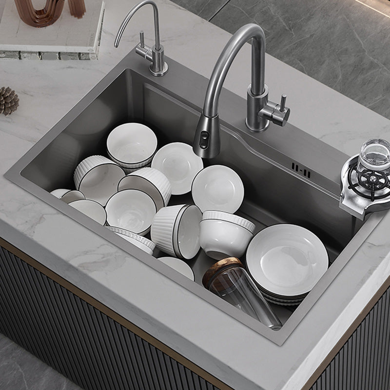 Modern Kitchen Bar Sink Stainless Steel with Basket Strainer Workstation Ledge Clearhalo 'Home Improvement' 'home_improvement' 'home_improvement_kitchen_sinks' 'Kitchen Remodel & Kitchen Fixtures' 'Kitchen Sinks & Faucet Components' 'Kitchen Sinks' 'kitchen_sinks' 7422025