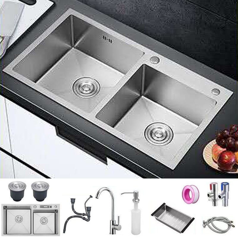 Modern Style Kitchen Sink Stainless Steel Drop-In Kitchen Sink with Drain Assembly Sink with Faucet Round Faucet Clearhalo 'Home Improvement' 'home_improvement' 'home_improvement_kitchen_sinks' 'Kitchen Remodel & Kitchen Fixtures' 'Kitchen Sinks & Faucet Components' 'Kitchen Sinks' 'kitchen_sinks' 7422044