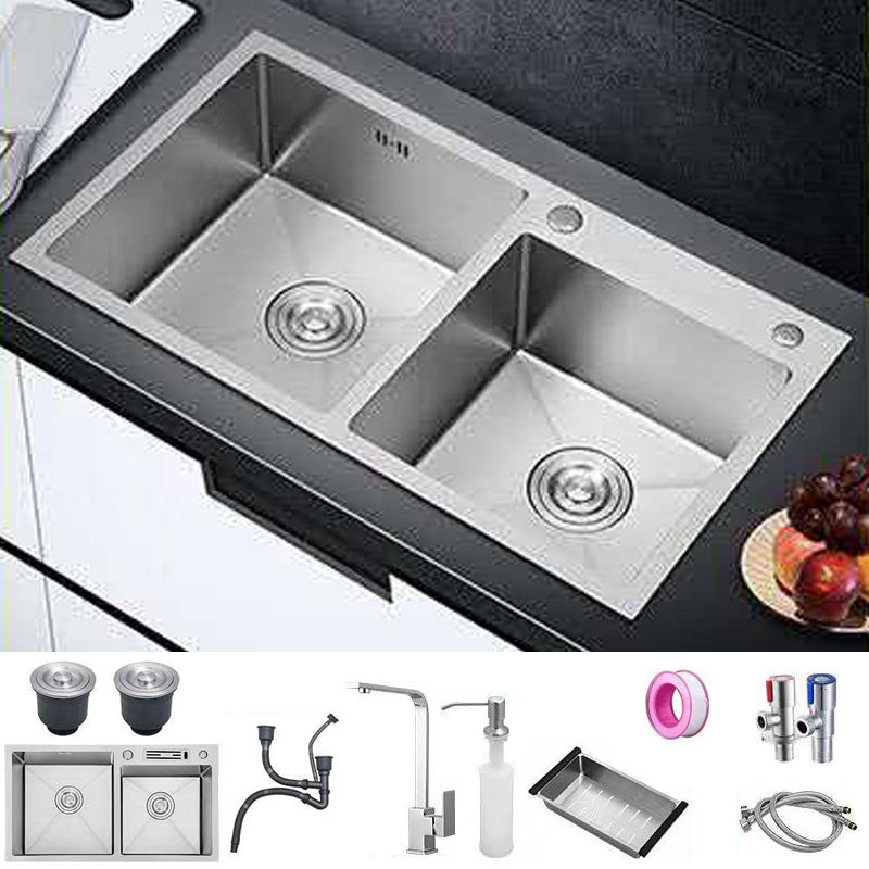 Modern Style Kitchen Sink Stainless Steel Drop-In Kitchen Sink with Drain Assembly Sink with Faucet Square Faucet Clearhalo 'Home Improvement' 'home_improvement' 'home_improvement_kitchen_sinks' 'Kitchen Remodel & Kitchen Fixtures' 'Kitchen Sinks & Faucet Components' 'Kitchen Sinks' 'kitchen_sinks' 7422051