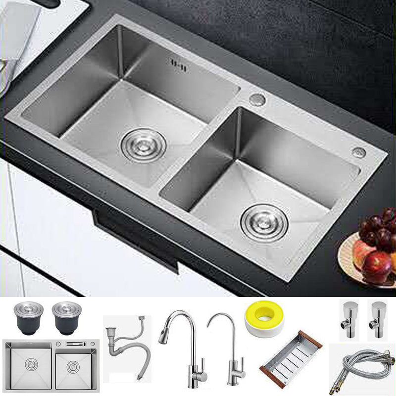 Modern Style Kitchen Sink Stainless Steel Drop-In Kitchen Sink with Drain Assembly Sink with Faucet Pulling Faucet & Water Purification Faucet Clearhalo 'Home Improvement' 'home_improvement' 'home_improvement_kitchen_sinks' 'Kitchen Remodel & Kitchen Fixtures' 'Kitchen Sinks & Faucet Components' 'Kitchen Sinks' 'kitchen_sinks' 7422055