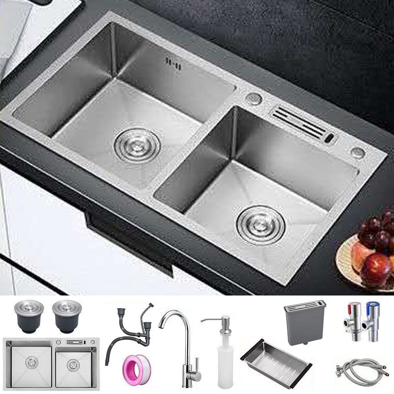 Kitchen Sink Soundproof Design Stainless Steel Drop-In Kitchen Sink Sink with Faucet Round Faucet Clearhalo 'Home Improvement' 'home_improvement' 'home_improvement_kitchen_sinks' 'Kitchen Remodel & Kitchen Fixtures' 'Kitchen Sinks & Faucet Components' 'Kitchen Sinks' 'kitchen_sinks' 7422065