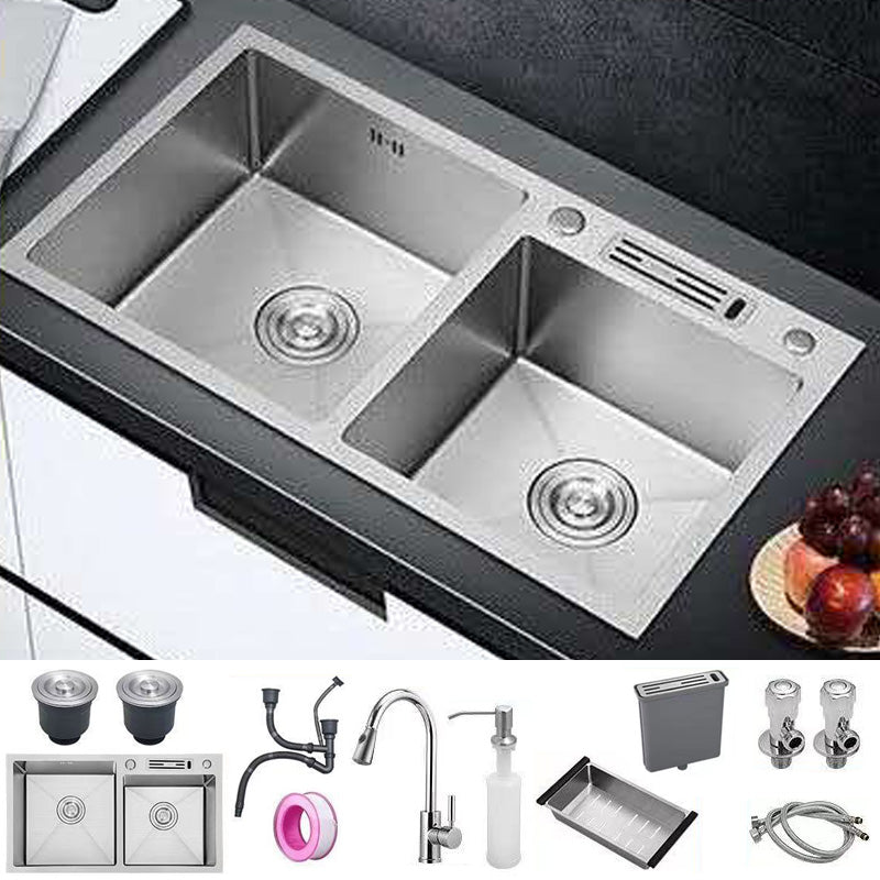 Kitchen Sink Soundproof Design Stainless Steel Drop-In Kitchen Sink Sink with Faucet Pull Out Faucet Clearhalo 'Home Improvement' 'home_improvement' 'home_improvement_kitchen_sinks' 'Kitchen Remodel & Kitchen Fixtures' 'Kitchen Sinks & Faucet Components' 'Kitchen Sinks' 'kitchen_sinks' 7422067