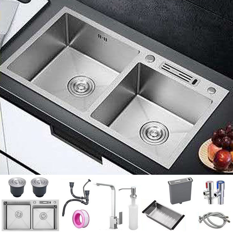 Kitchen Sink Soundproof Design Stainless Steel Drop-In Kitchen Sink Sink with Faucet Square Faucet Clearhalo 'Home Improvement' 'home_improvement' 'home_improvement_kitchen_sinks' 'Kitchen Remodel & Kitchen Fixtures' 'Kitchen Sinks & Faucet Components' 'Kitchen Sinks' 'kitchen_sinks' 7422069