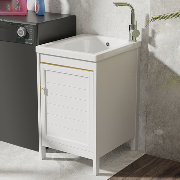 Glam Freestanding Vanity Single Sink Metal Frame Rectangular Faucet Vanity with Door Clearhalo 'Bathroom Remodel & Bathroom Fixtures' 'Bathroom Vanities' 'bathroom_vanities' 'Home Improvement' 'home_improvement' 'home_improvement_bathroom_vanities' 7422319