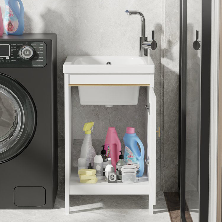 Glam Freestanding Vanity Single Sink Metal Frame Rectangular Faucet Vanity with Door Clearhalo 'Bathroom Remodel & Bathroom Fixtures' 'Bathroom Vanities' 'bathroom_vanities' 'Home Improvement' 'home_improvement' 'home_improvement_bathroom_vanities' 7422321