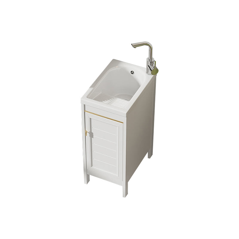 Glam Freestanding Vanity Single Sink Metal Frame Rectangular Faucet Vanity with Door Vanity & Faucet 13"L x 19"W x 31"H White Clearhalo 'Bathroom Remodel & Bathroom Fixtures' 'Bathroom Vanities' 'bathroom_vanities' 'Home Improvement' 'home_improvement' 'home_improvement_bathroom_vanities' 7422327